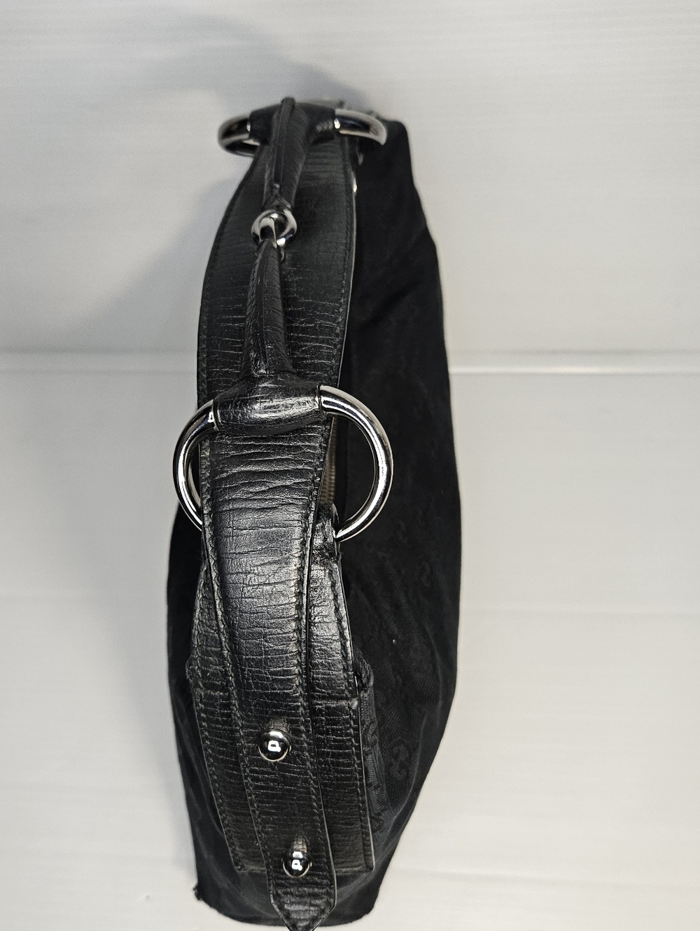 Authentic Gucci Black GG Canvas Horsebit Hobo Shoulder Bag Medium - Picture 9 of 16